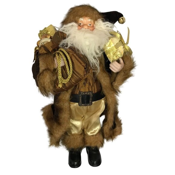 Safari Christmas Santa Claus Figurine Home Decor With Faux Fur & Gifts 20" - Picture 11 of 13